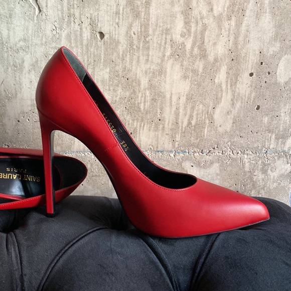 Saint Laurent  in Carmine red approx 5” stiletto - Picture 2 of 5
